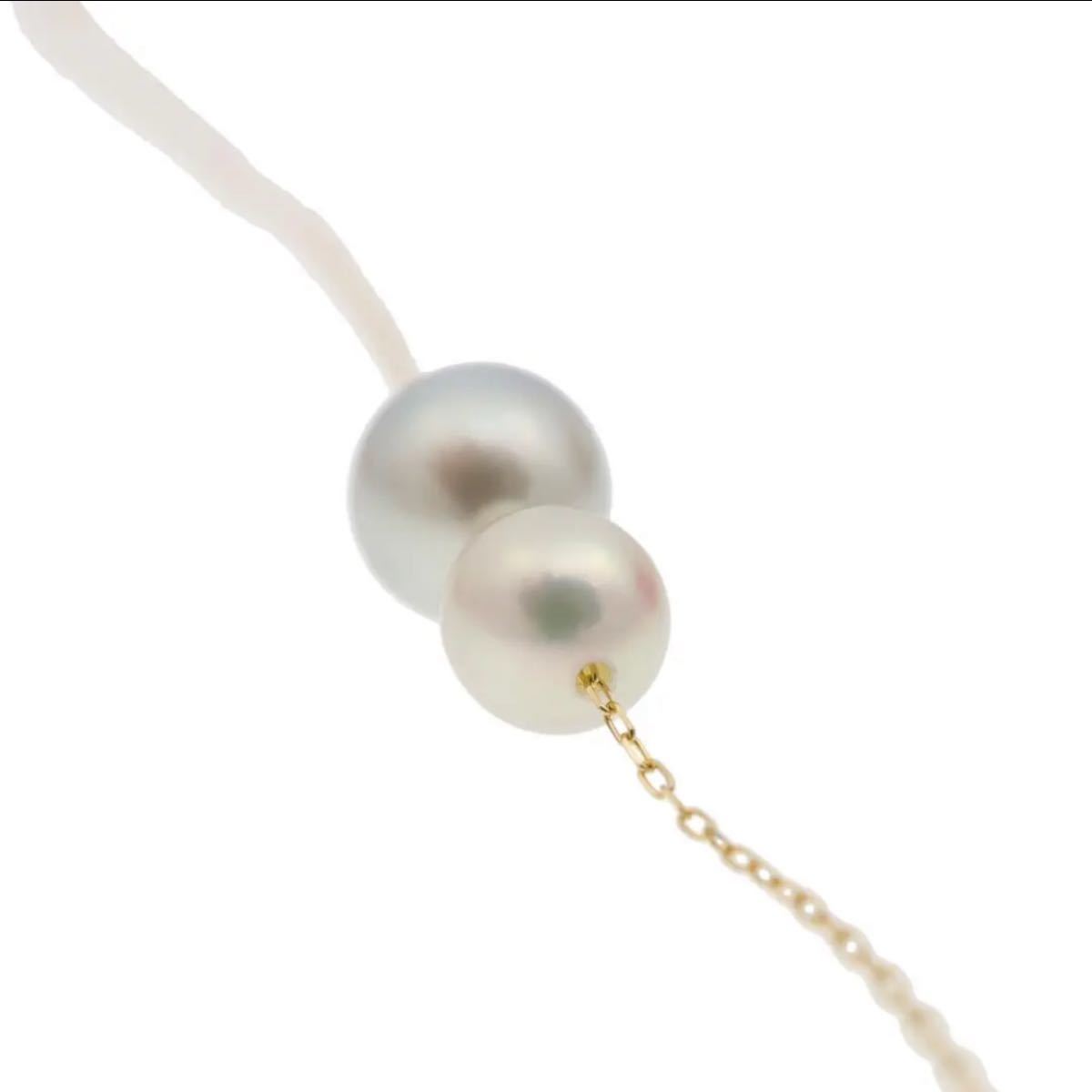 あこや真珠 2色 使用 2粒の貫通ネックレス 0.20小豆40cm18金 