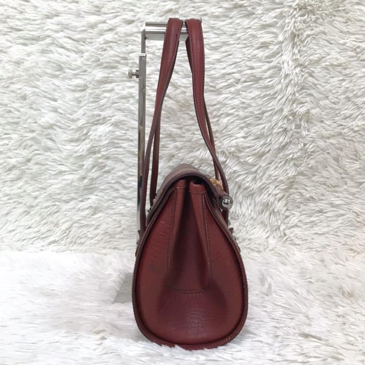 グッチ GUCCI ハンドバッグ ショルダーバッグ GG柄 バンブー 筒型 111713 シルバー金具 レディロック レッド キャンバス レザー