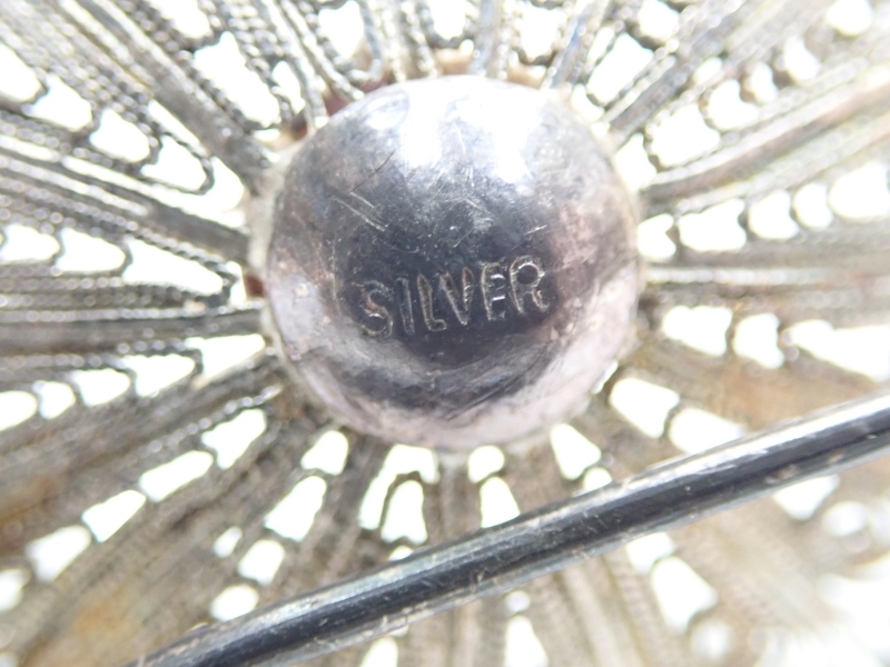 L072 ヴィンテージ ブローチ シルバーアメジスト フィリグリー 線細工 天然石/アクセサリー Vintage Silver broochの画像6