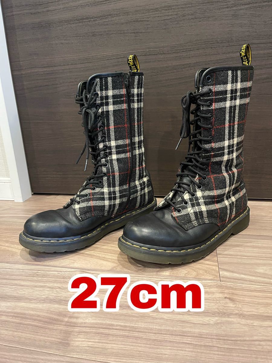 Dr.Martens ドクターマーチン チェック柄 黒 UK8 US9 US10 14ホール