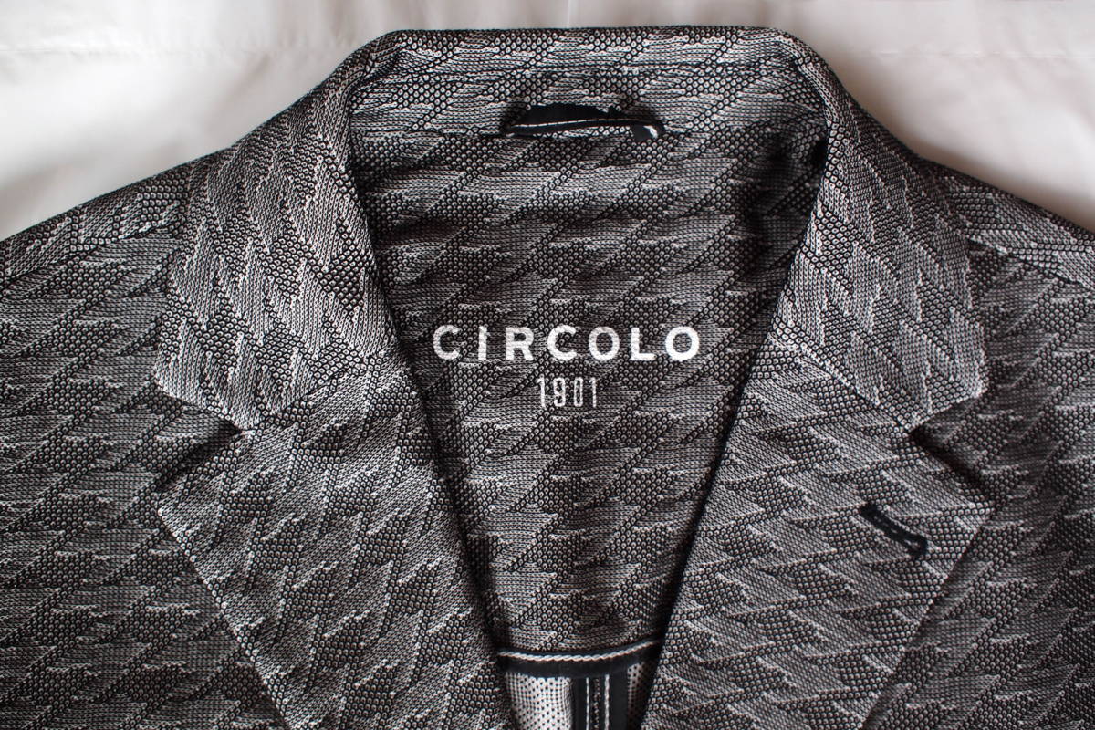 新品タグ付 イタリア チルコロ CIRCOLO 1901 春夏 コットン ジャージジャケット チャコールグレー系 ビッグハウンドトゥース調 50(L～XL)_画像3