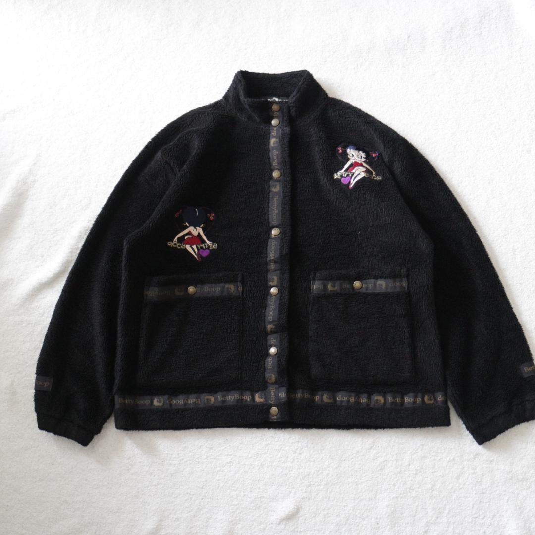 ベティーブープ アメリカ 古着 ボアジャケット 刺繍 イラスト 黒