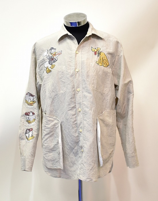 SEVESKIG (セヴシグ) SILK DIS WORK RV SHIRTS シルク ディズニー刺繍 ワークシャツ 長袖 リネン EMB ブルゾン リバーシブル LINEN SILK_画像9