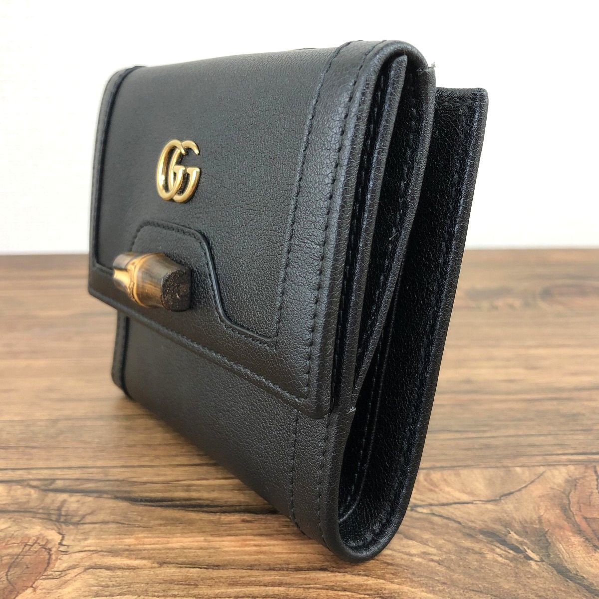 ☆送料無料☆ 未使用品 GUCCI Wホック財布 671789 ダイアナ ブラック バンブー プチマーモント 箱付き 194_画像4