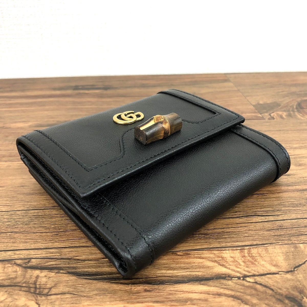 ☆送料無料☆ 未使用品 GUCCI Wホック財布 671789 ダイアナ ブラック バンブー プチマーモント 箱付き 194_画像7