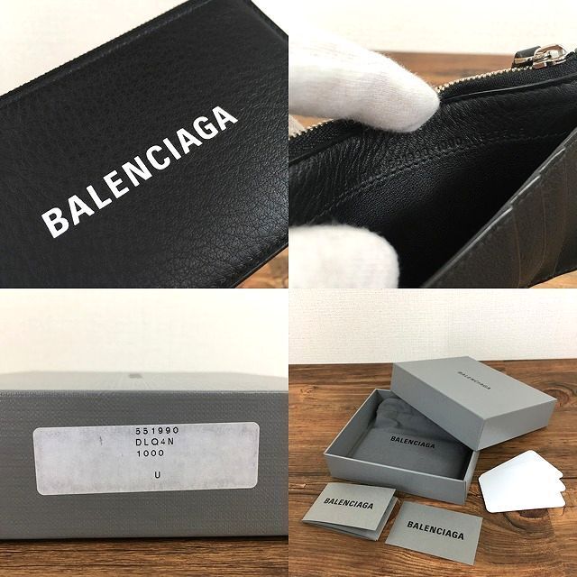 ☆送料無料☆ 未使用品 BALENCIAGA フラグメントケース ブラック レザー ロゴ 箱付き バレンシアガ コンパクト財布 376_画像10