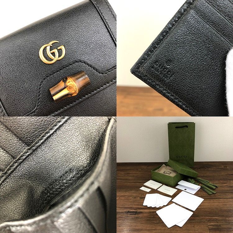 ☆送料無料☆ 未使用品 GUCCI Wホック財布 671789 ダイアナ ブラック バンブー プチマーモント 箱付き 194_画像10