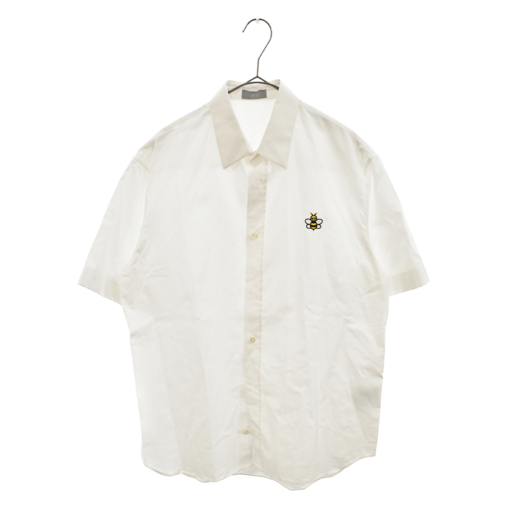 ディオール×KAWS ビー刺繍 コットン半袖シャツ ホワイト 923C520W6080