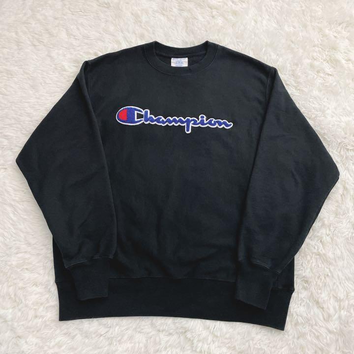 Champion チャンピオン リバースウィーブ スウェット L 黒 ワッペン