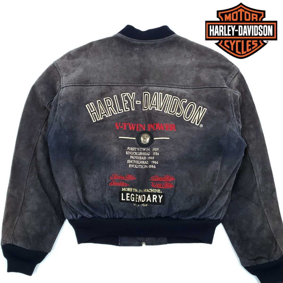 日本M～L HARLEY-DAVIDSON オールレザースタジャン紺ネイビーメンズXS