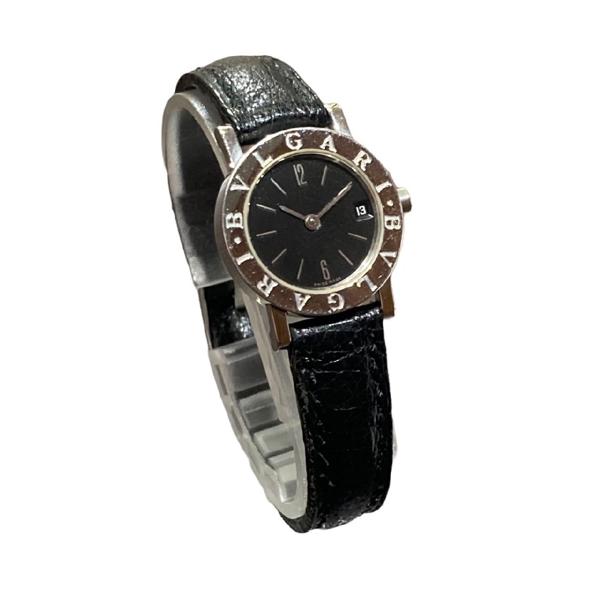 BVLGARI ブルガリ ブルガリブルガリ 黒文字盤 革ベルト BB23 腕時計