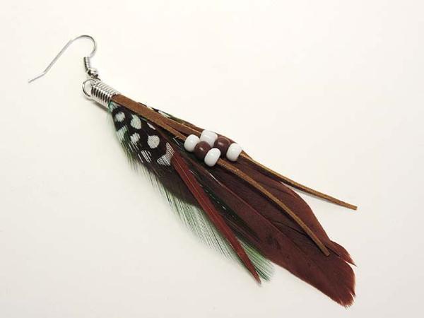 # feather earrings # dot pattern Indian manner Brown 12-248