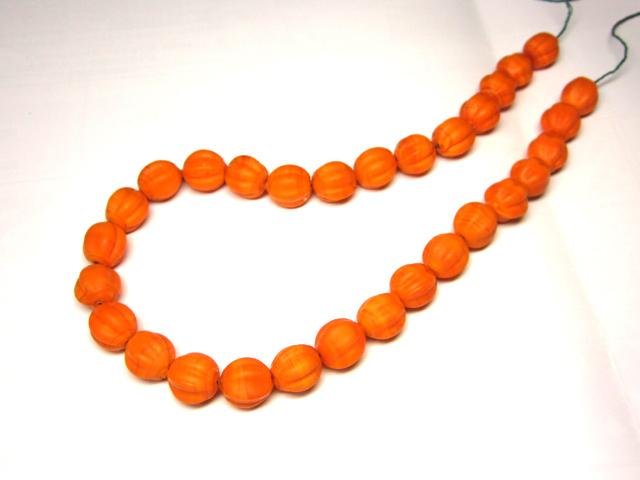 ◆トンボ玉連◆かぼちゃ ほおずき型 オレンジ 約12mm 28粒 06-1389_画像3