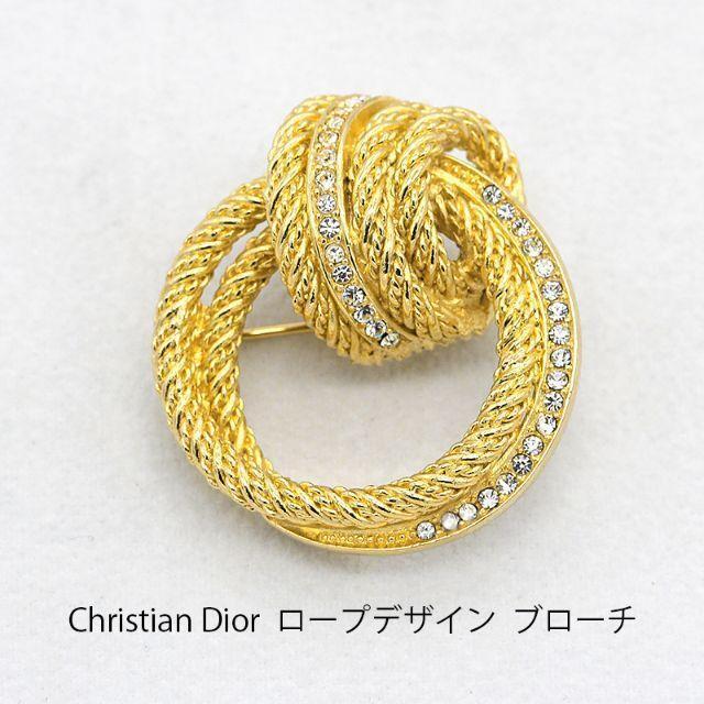 品質一番のアクセサリー美品 クリスチャンディオール Christian Dior ロープデザイン ブローチ