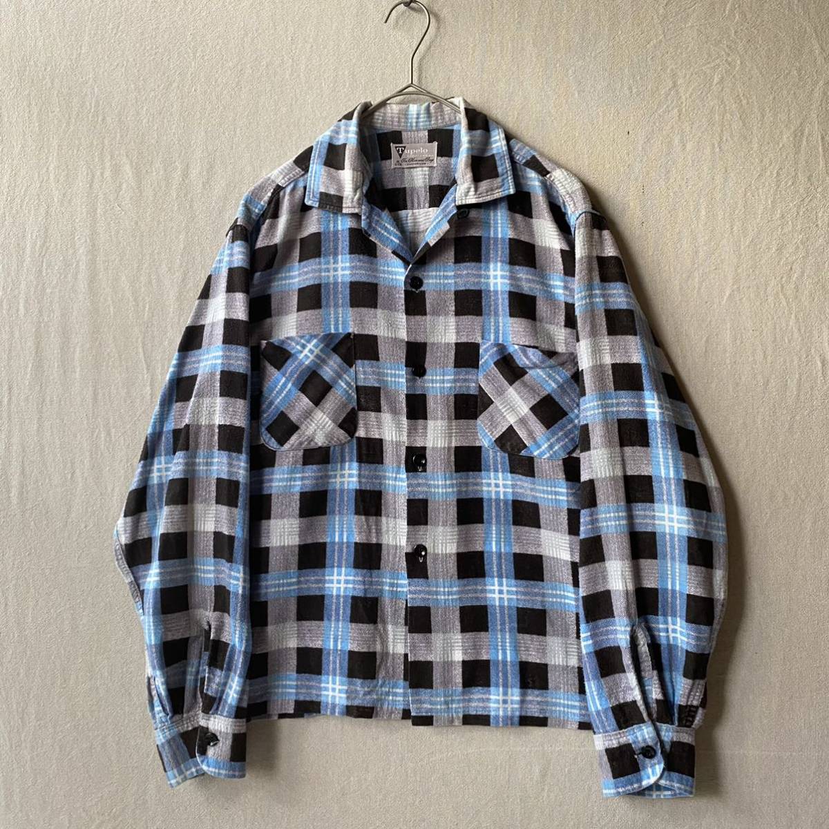 60s USA vintage プリント フランネル シャツ / M コットン オープン