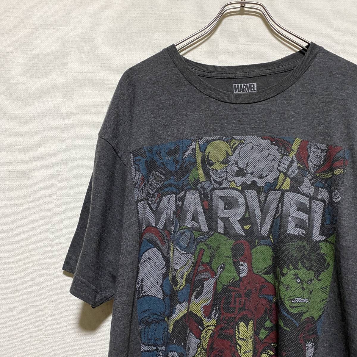 アメリカ古着　MARVEL マーベル　集合プリント　スパイダーマン　アイアンマン　ハルク　ビッグサイズ　半袖Tシャツ　【F18】