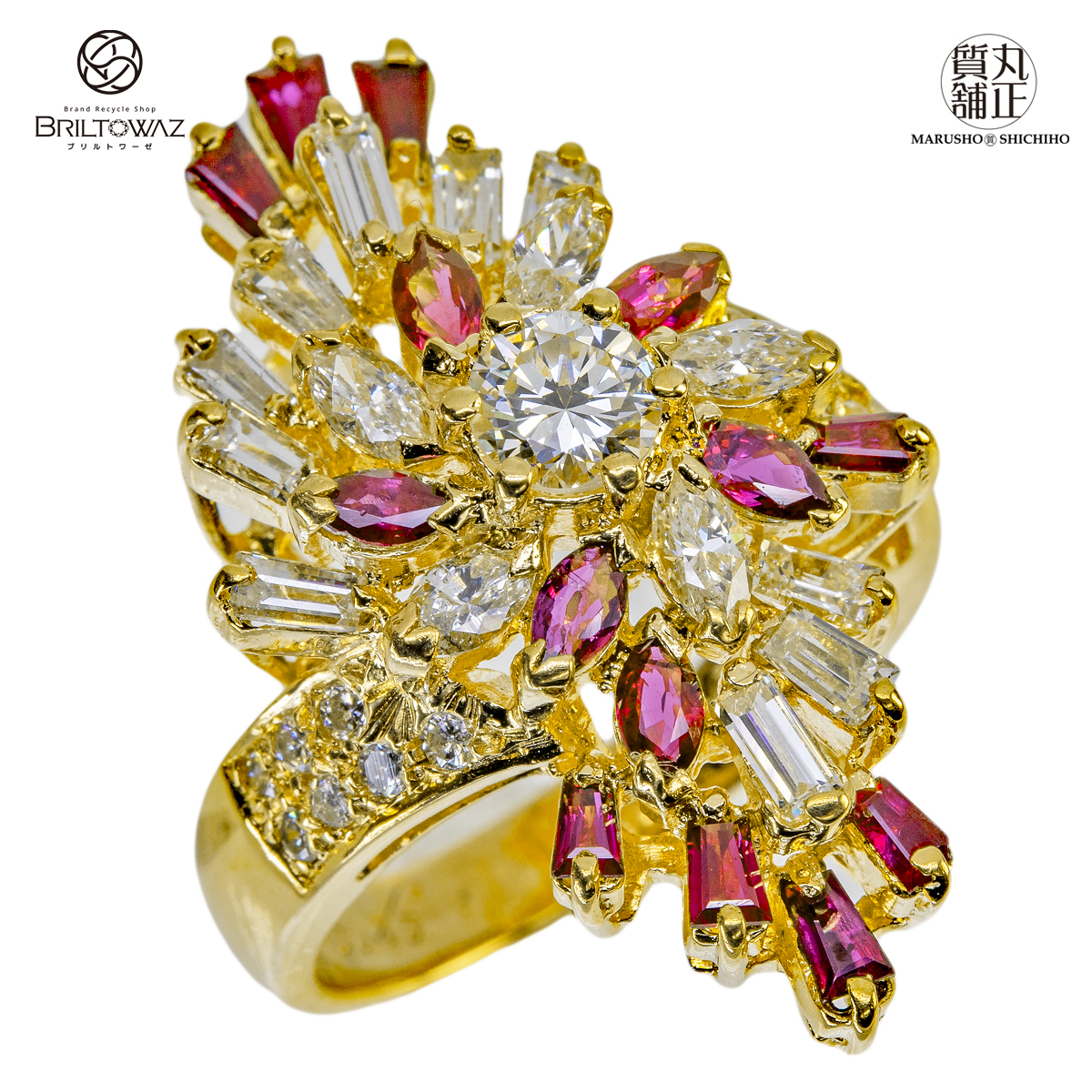 K18 指輪 ルビー ダイヤモンド リング R1.56ct D0.45ct 1.32ct リング イエローゴールド レディース 送料無料(M210270)