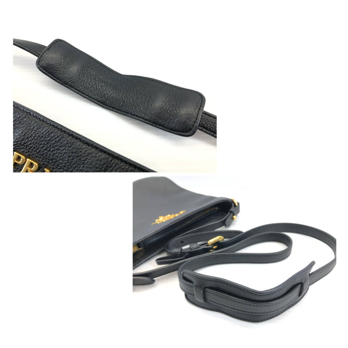 □ 良好 プラダ PRADA レザー ショルダー バッグ 1BH142 ブラック レディース メンズ クロスボディー 斜め掛け □_画像10