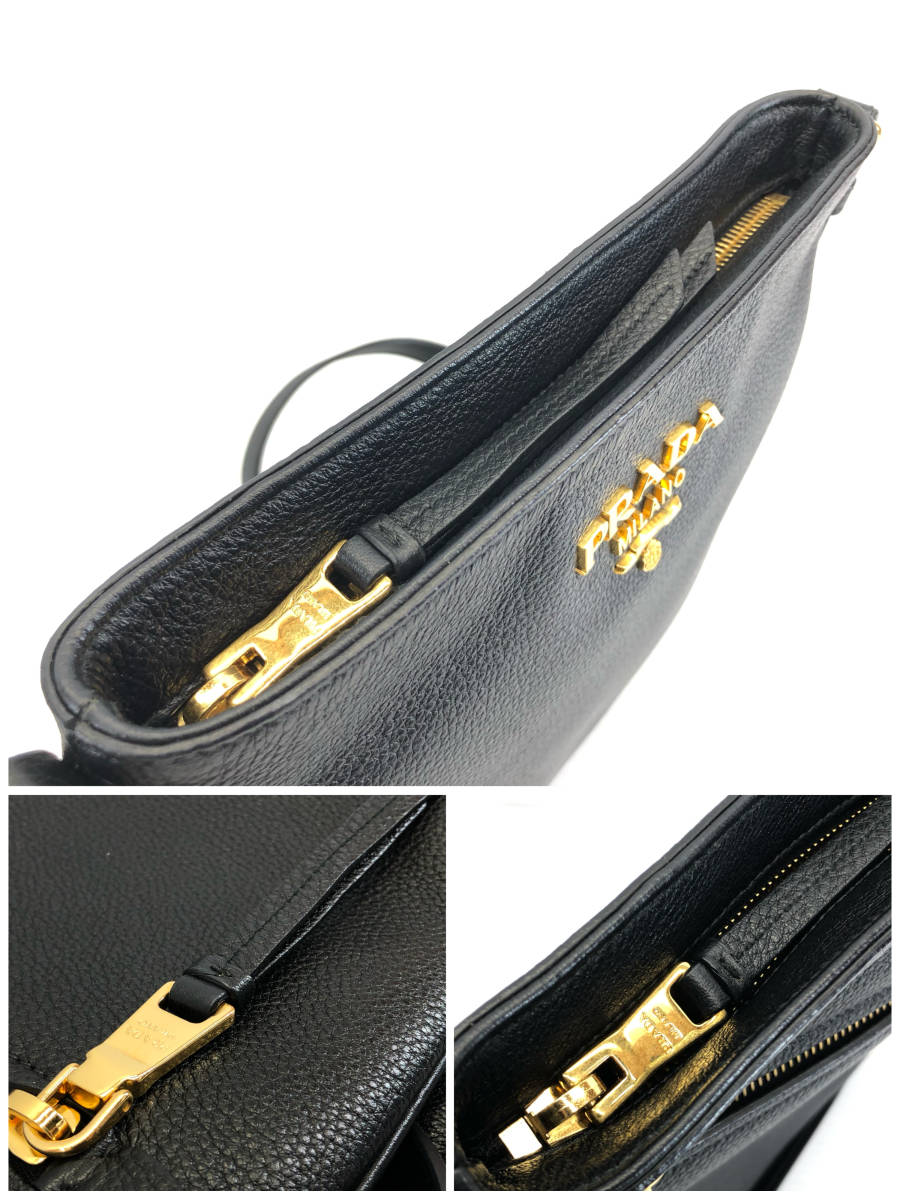 □ 良好 プラダ PRADA レザー ショルダー バッグ 1BH142 ブラック レディース メンズ クロスボディー 斜め掛け □_画像7