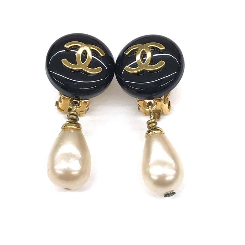 シャネル CHANEL イヤリング ココマーク ラウンド パール ブラック