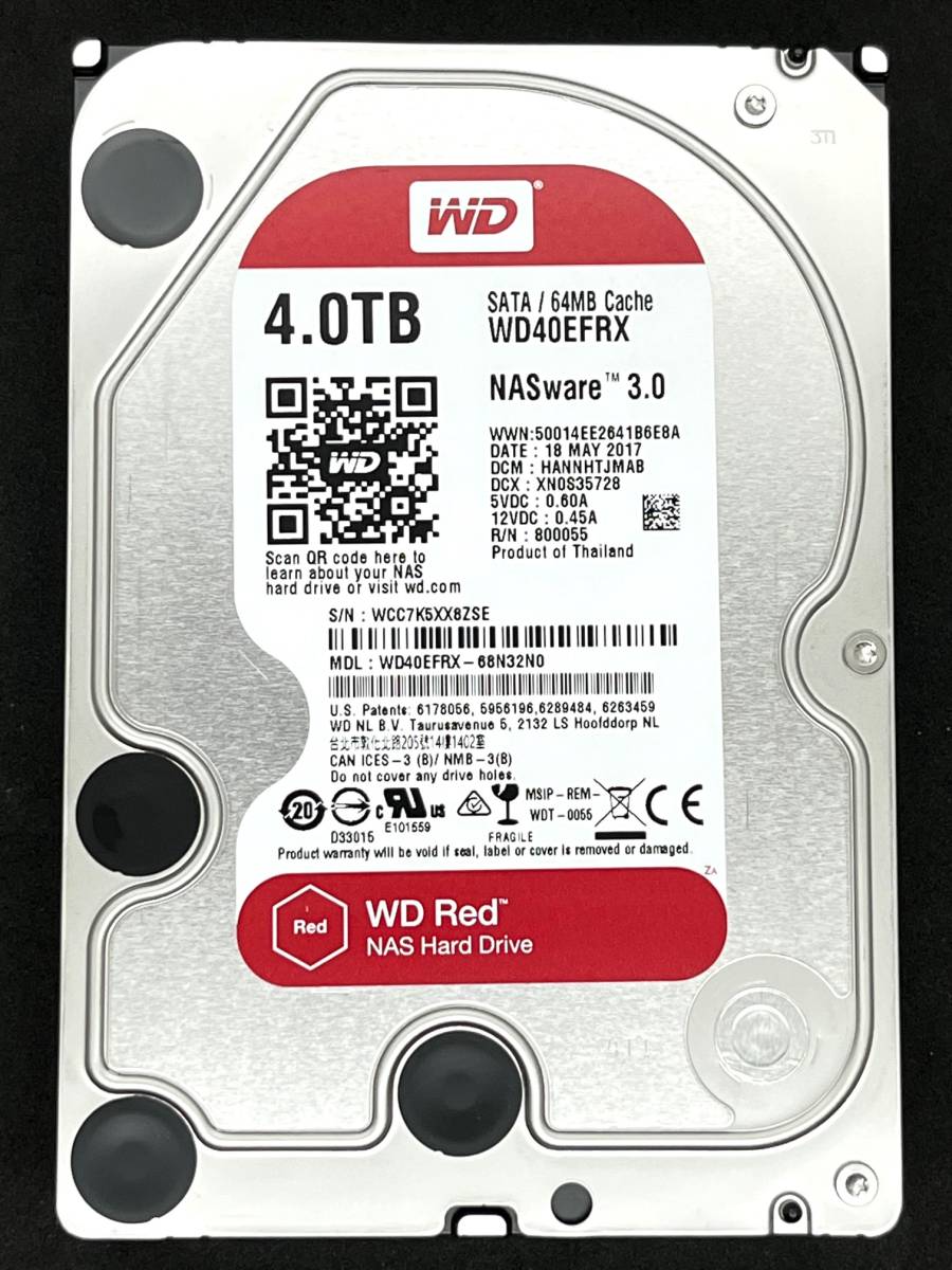 新品入荷 内蔵 RED　3.5インチ Digital 【送料無料】　★４ＴＢ★　WD40EFRX　【時間：1620ｈ】　Western HDD　SATA600 良品 5400rpm　NASware3.0 2TB～