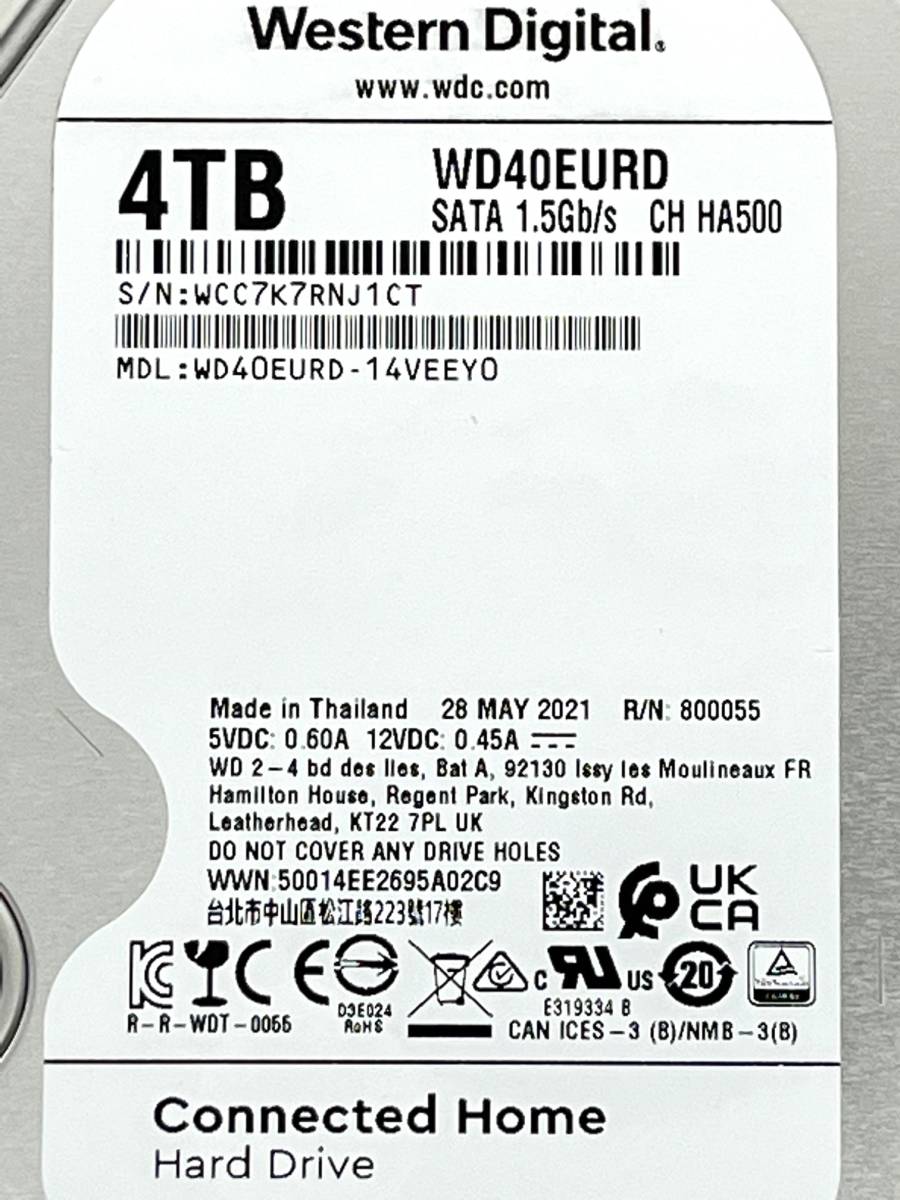4TB WD40EURD 【使用時間 1099h】 Western Digital 3 5 4TB WD40EURD 【使用時間 1099h】 Western Digital 3 5