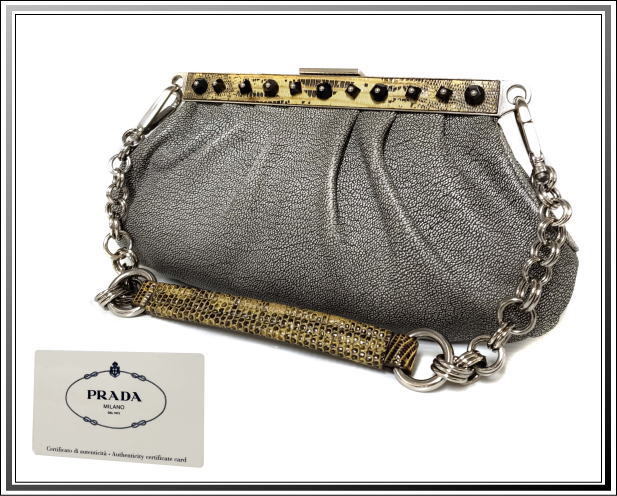 ☆PRADA/プラダ パイソン チェーンショルダーバッグ クラッチバッグ