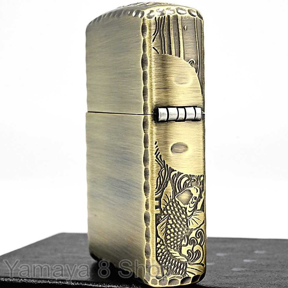 ZIPPO 限定アーマー昇鯉 サイド3面彫り ブラス古美 ジッポー ライター