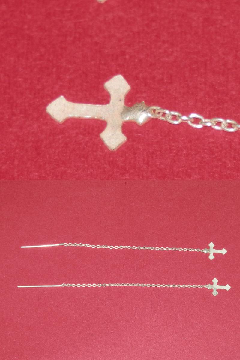 *Silver long cross pierced earrings/ silver long Cross earrings (7,2.)A*