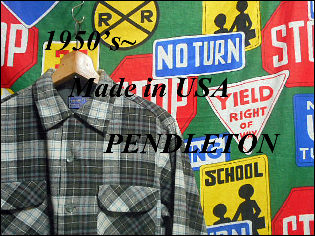 ★希少な古タグの1枚★Made in USA製アメリカ製ペンドルトンPENDLETONビンテージピュアウールシャツ50s50年代ボックス丈チェック旧タグOLD