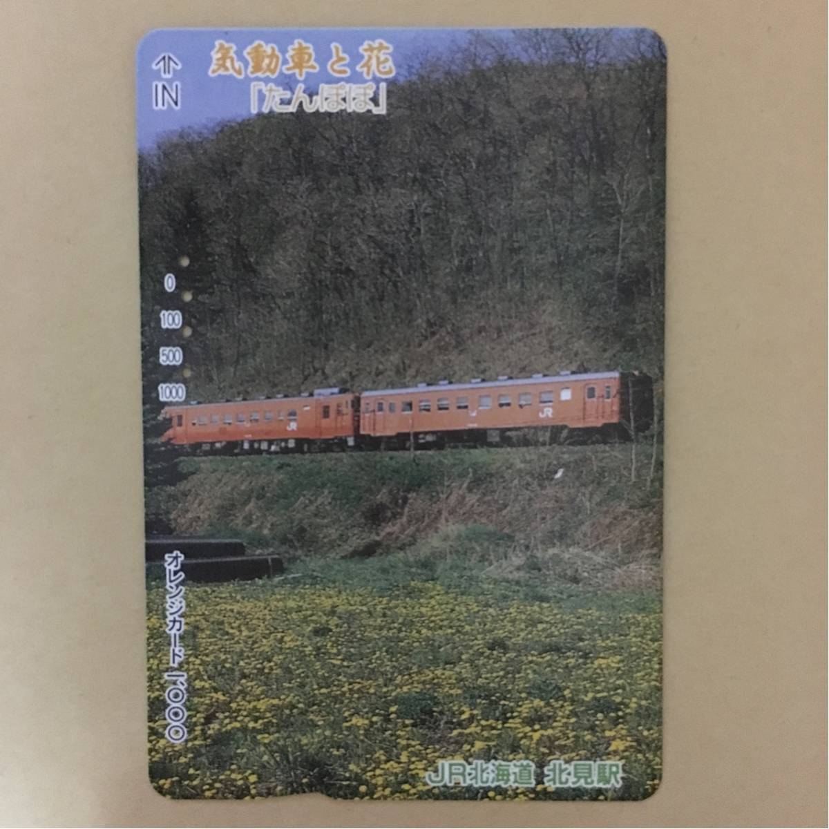 【使用済】 オレンジカード JR北海道 気動車と花「たんぽぽ」_画像1