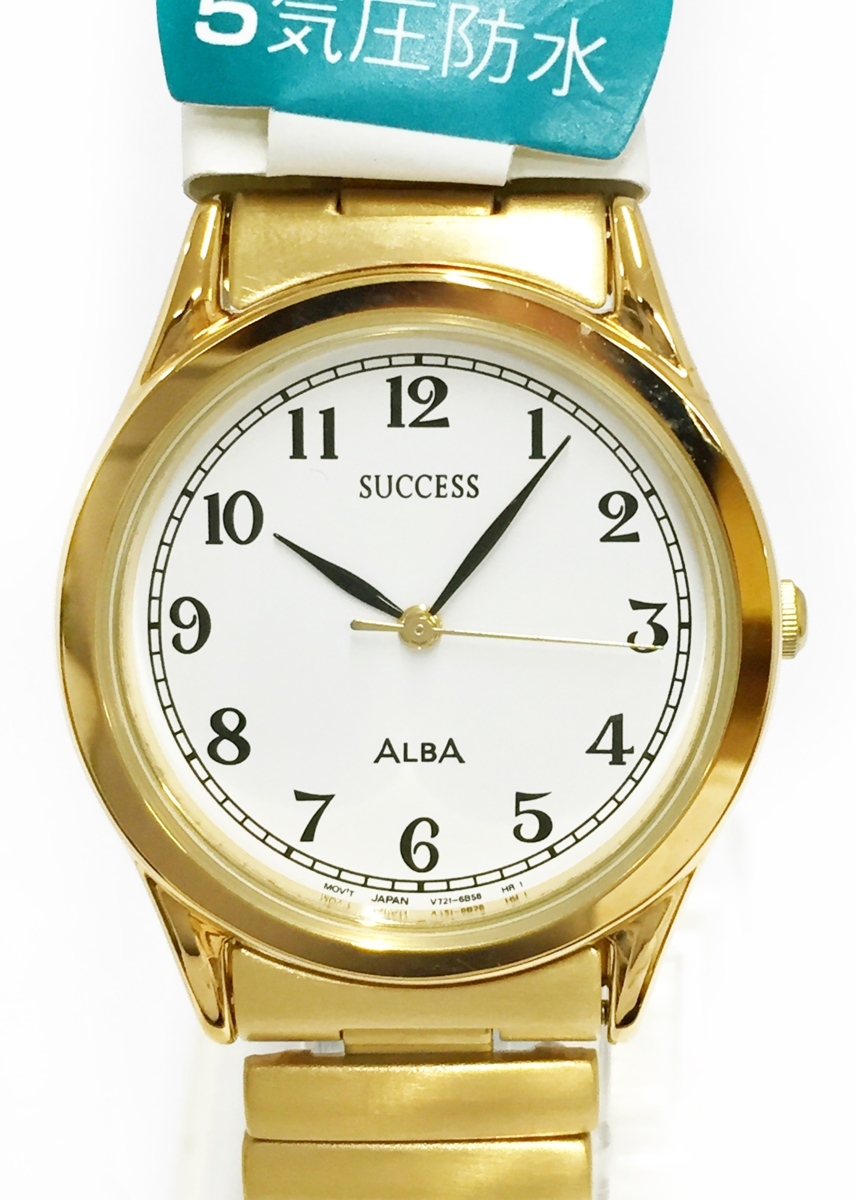 未使用品!!SEIKO/セイコー ALBA/アルバ SUCCESS/サクセス クォーツ 金色 メンズ ウオッチ 腕時計 AABW142*