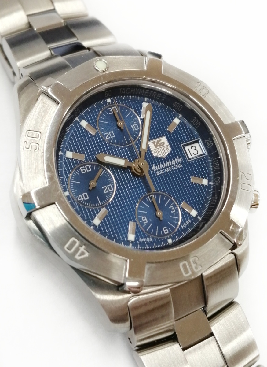 稼働品!!TAG HEUER/タグホイヤー 2000シリーズ エクスクルーシブ CN2112 クロノグラフ 自動巻き アナログ ブルー色 ウォッチ デイト 腕時計