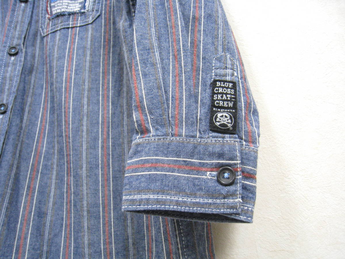 BLUE CROSS KIDS■ синий   крест    в полоску    рубашка с длинным рукавом   принт   заплата    детский   размер  130