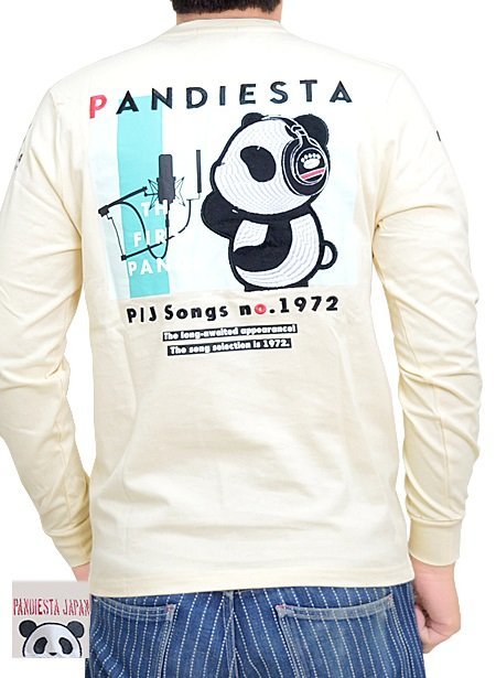 THE FIRST PANDAロングTシャツ◆PANDIESTA JAPAN ナチュラルLサイズ 592350 パンディエスタジャパン パンダ 刺繍 長袖 ロンT_画像1