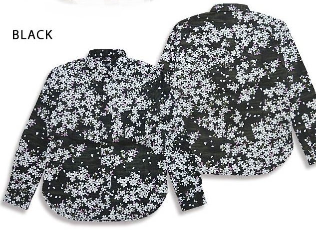 絶対一番安い SA-1499 ブラックMサイズ 長袖レギュラーシャツ「霞舞桜