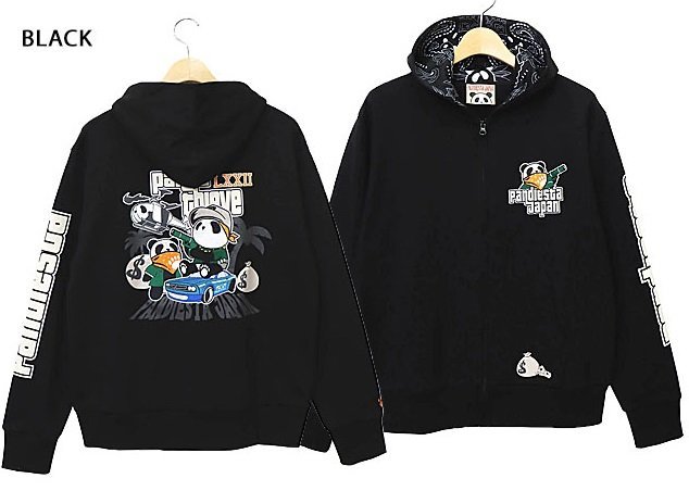 GANG PANDAフルジップパーカー◆PANDIESTA JAPAN ブラックＭサイズ 592352 パンディエスタジャパン パンダ 刺繍