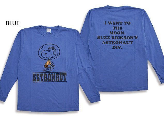BUZZ×PEANUTSロングTシャツ「ASTRONAUT」◇BUZZ RICKSON'S ブルーL