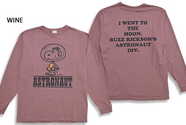 BUZZ×PEANUTSロングTシャツ「ASTRONAUT」◆BUZZ RICKSON'S ワインXLサイズ BR69076 バズリクソンズ スヌーピー ピーナッツ_画像2