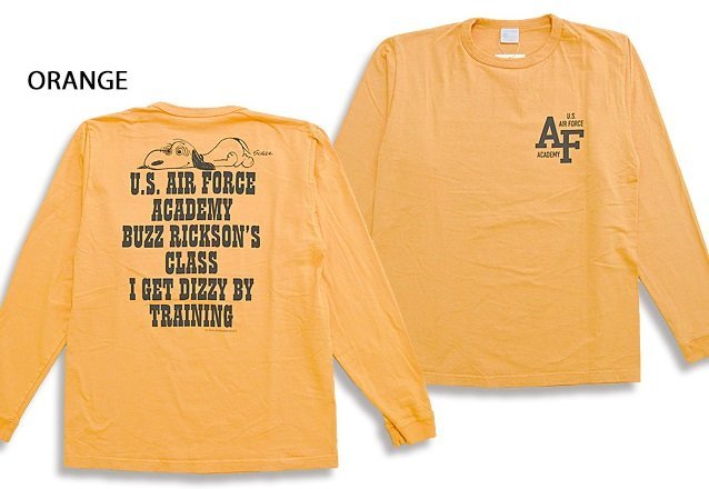 BUZZ×PEANUTSロングTシャツ「AIR FORCE ACADEMY」◆BUZZ RICKSON'S オレンジXLサイズ BR69078 バズリクソンズ スヌーピー 東洋_画像2