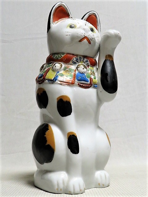 猫　古い招き猫　高さ約27cm　猫置物　陶磁器　彩色　縁起物_画像8