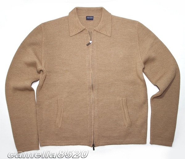 KENZO HOMME ケンゾー ジップアップ ニット セーター 毛混 キャメル ブラウン EU L サイズ XL イタリア製 美品 使用僅か