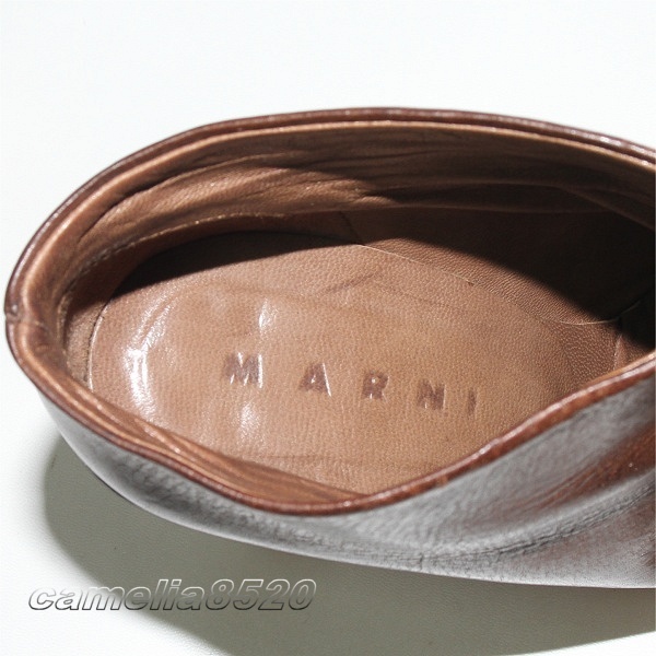 マルニ MARNI オープントゥ ブーティ 茶色 ブラウン レザー 本革 35 約22.5cm イタリア製 中古 美品 WOOD PLATFORM Peep Toe Bootie_画像2