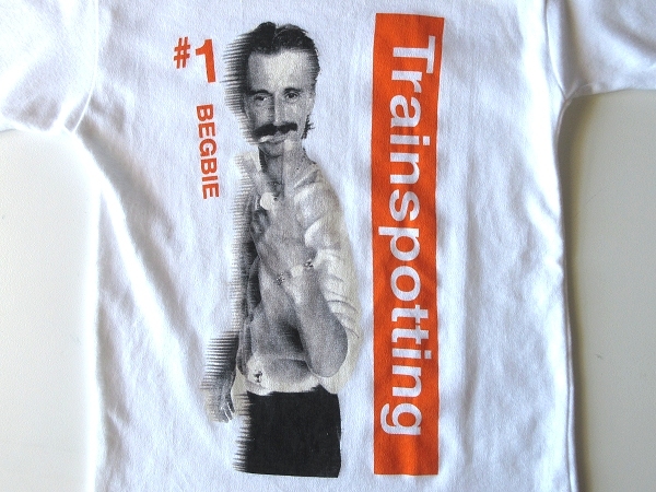 90sビンテージ EURO古着 TRAINSPOTTING トレインスポッティング BEGBIE ベグビープリント トリム リンガーTシャツ 36 英国製 映画 シネマT_画像7