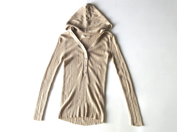 新品タグ付 R JUBILEE アールジュビリー 2019SS Rib Hooded Knit ウールコットン リブニットパーカー カットソー S ベージュ レミレリーフ_画像2