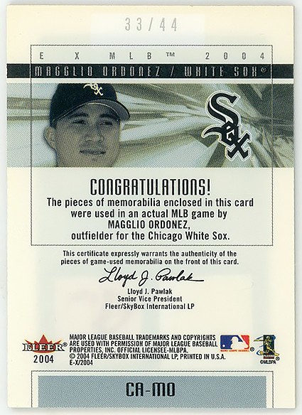 WHITESOX-TIGERS△MAGGLIO ORDONEZ/2004 FLEER E-X CLEARLY AUTHENTICSパッチ&バット #44!_画像2