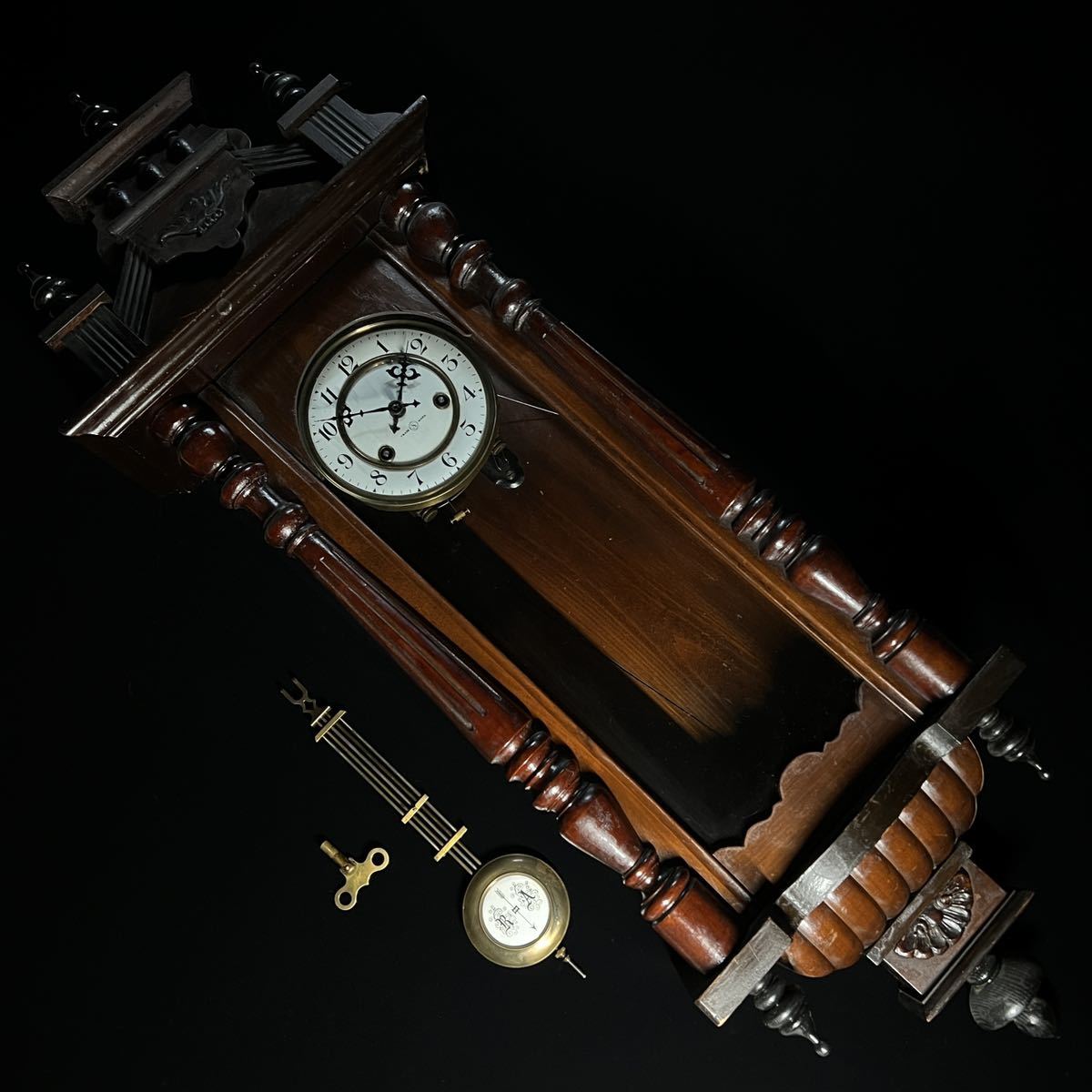 精工舎 掛時計 琺瑯文字盤 明治時代 ゼンマイ 判時打ち 振り子 不動品