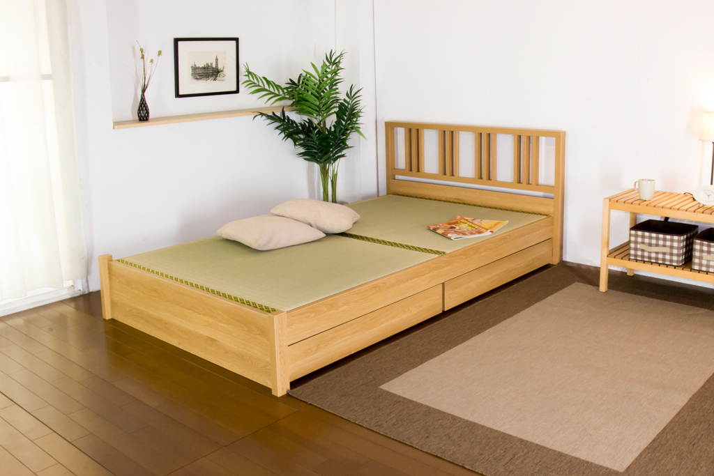 畳ベッド　格子パネル引き出し付畳ベッド　ダブルサイズ　日本製