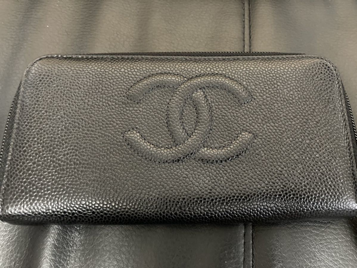 極美品　シャネル CHANEL キャビアスキン ココマーク ラウンドファスナー長財布 黒 ブラック ジップ ギャランティカード_画像2