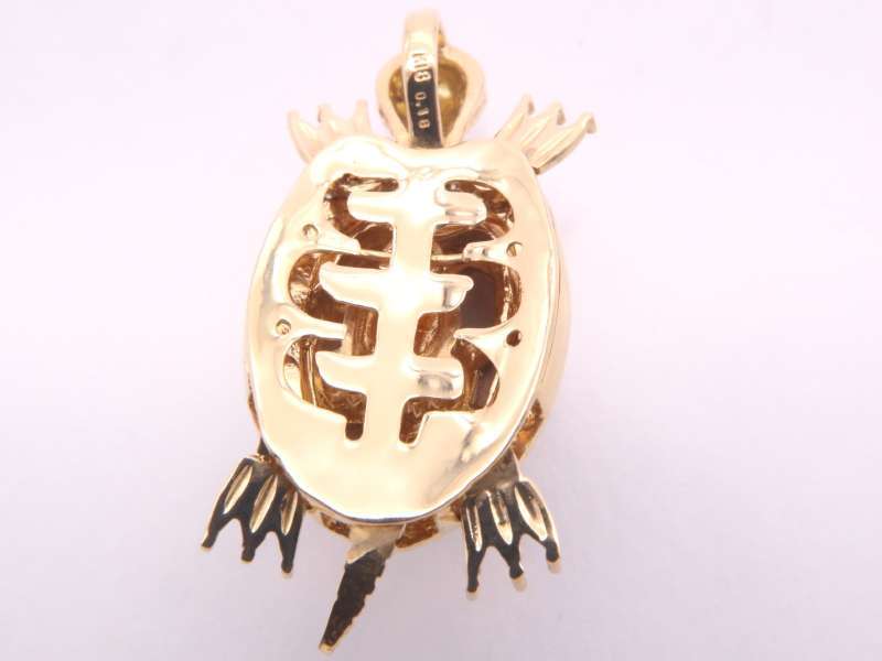 超目玉 美品 ダイヤ0.18ct シェル 亀・観音様 甲羅開閉式 ペンダント